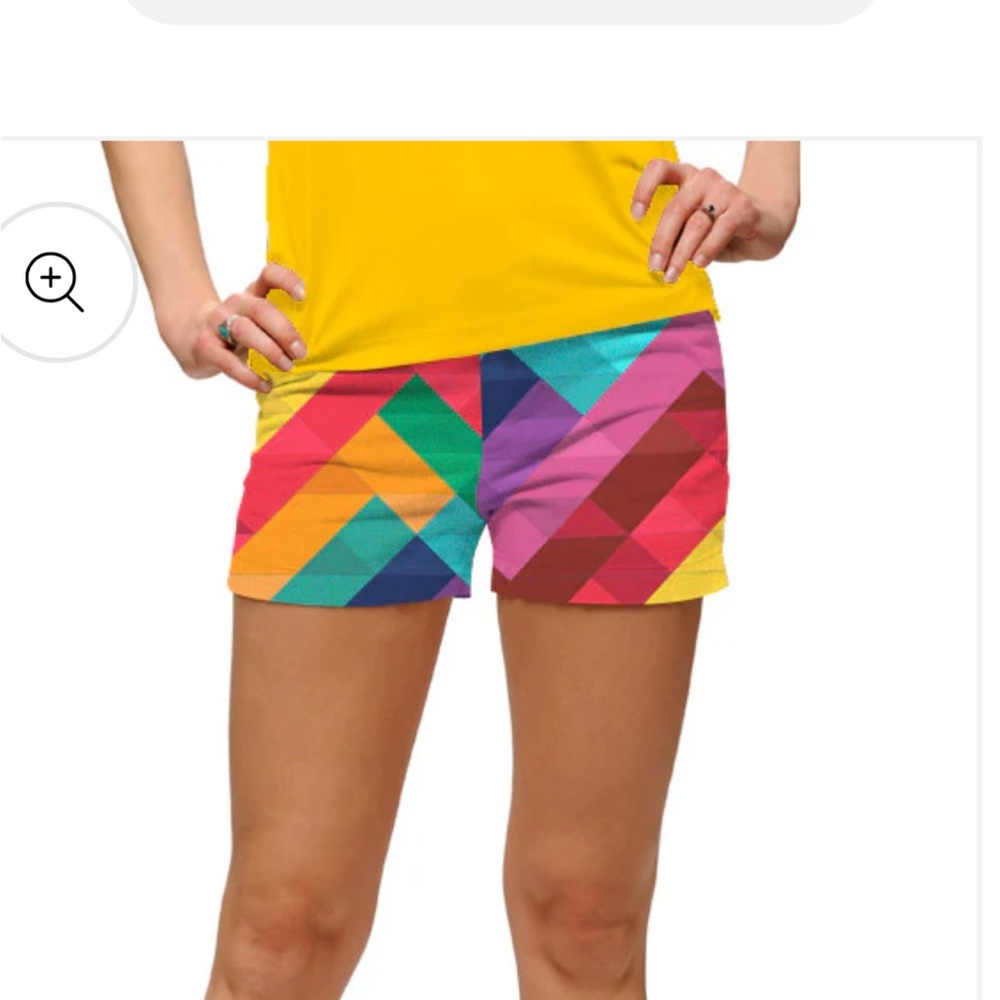 Loudmouth Women's High Waist Geo-Print Shorts in Yellow, Pink, Teal, Orange